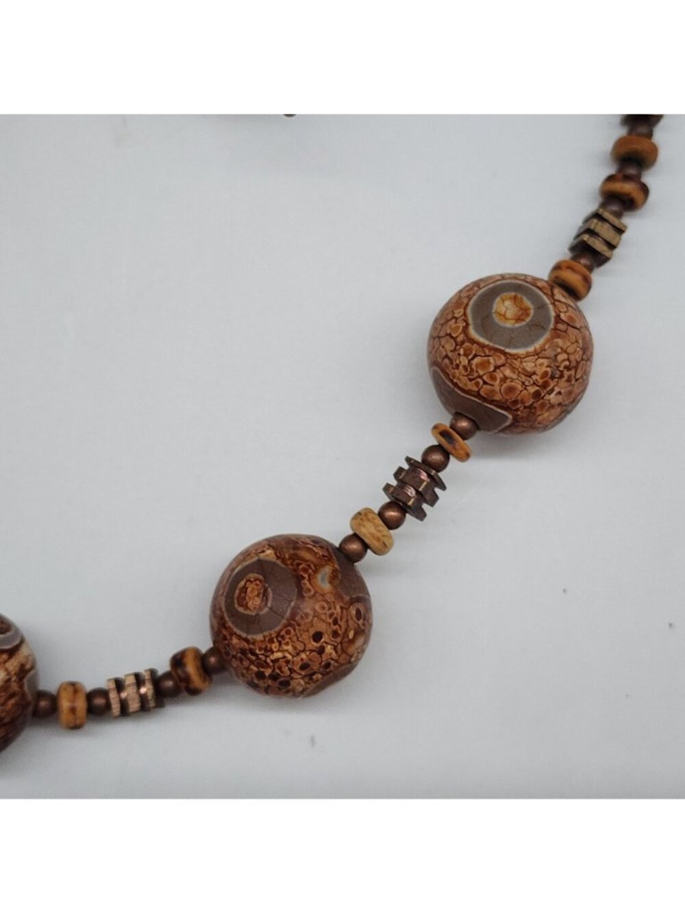 Bohemian Dzi Agate Necklace & Earring Set With Unique Patterned Spheres - Picture 7 of 11